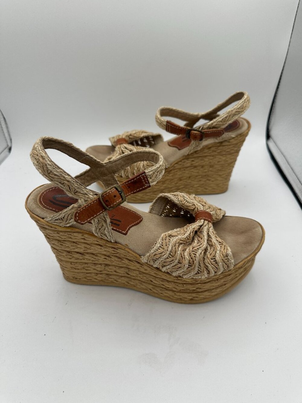 Sbicca Vintage Collection Woven Raffia Platform Wedge Sandal Women's 7